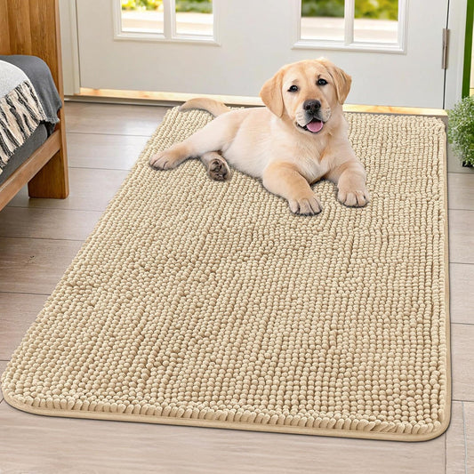 Smiry Dog Door Mat for Muddy Paws 40x32, Absorbs Moisture and Dirt Doormat, Non-Slip Washable Quick Dry Chenille Front Door Mat Indoor Entrance, Entryway Carpet for Inside Floor, Beige