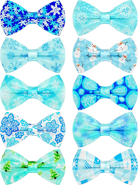PET SHOW 10 Pack Winter Big Dog Bow Ties for Large Medium Dogs Sliding Collar Attachments Snowflake Bowties Snowman Bowknots Holiday Party Pet Grooming Accessories(Large)
