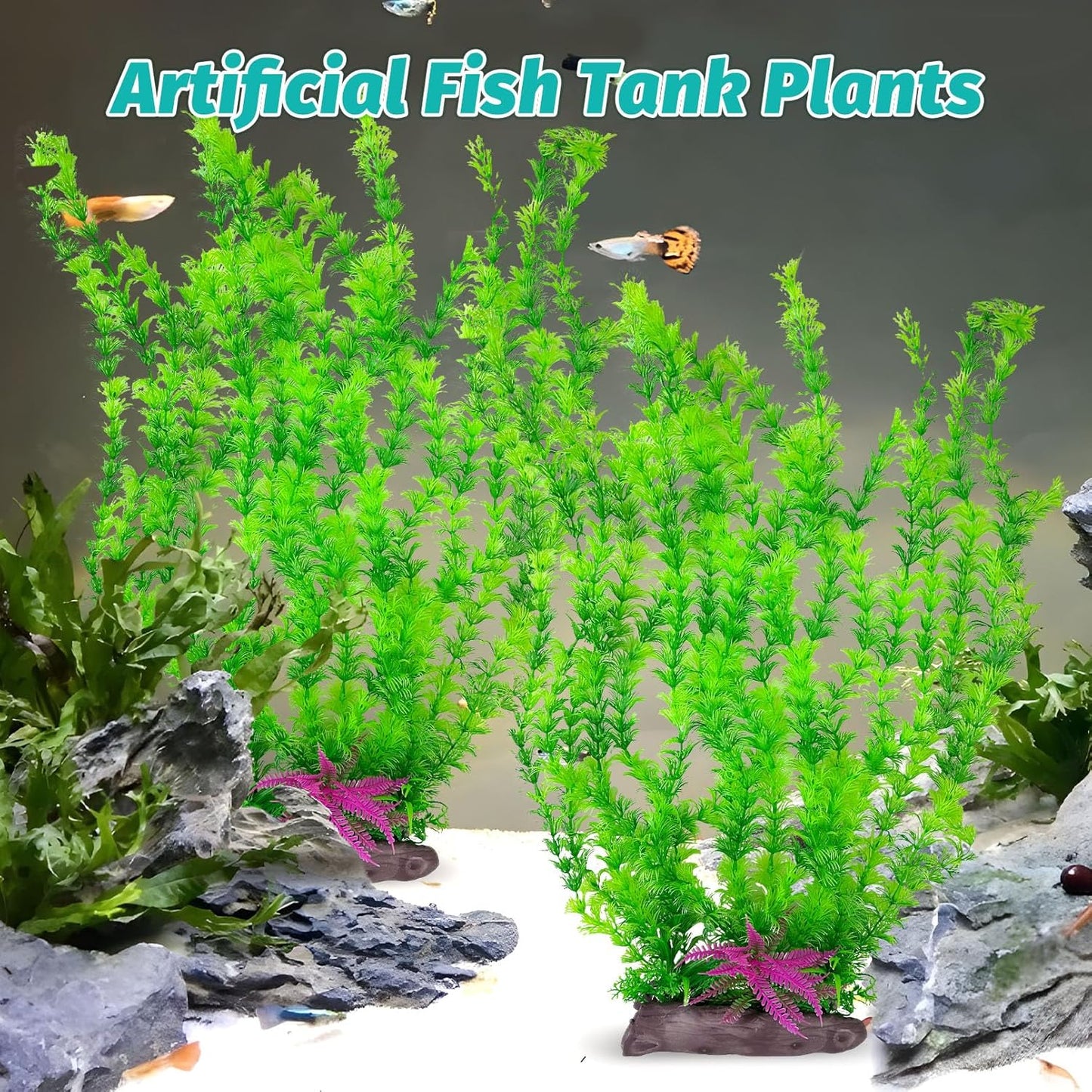 Hamiledyi Aquarium Plastic Plants Aquarium Decor Artificial Fish Tank Plants,Tall Fish Tank Decorations, Extra Large Aquarium Plant 20.4-inch Tall,2PCS