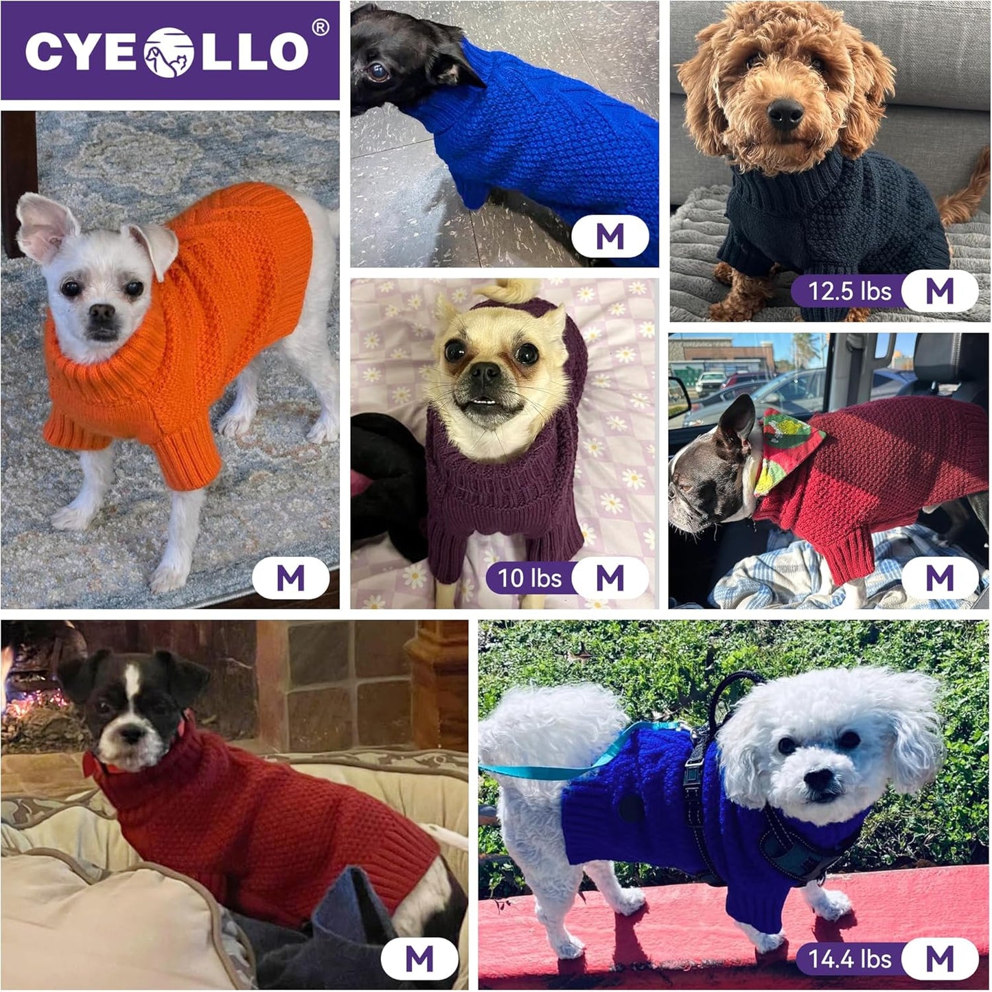cyeollo Dog Sweater Pullover Turtleneck for Dogs, Classic Knitwear Fall Winter Cold Weather Dog Clothes Warm Pet Apparel Small Medium Large Doggie Sweaters, Orange M