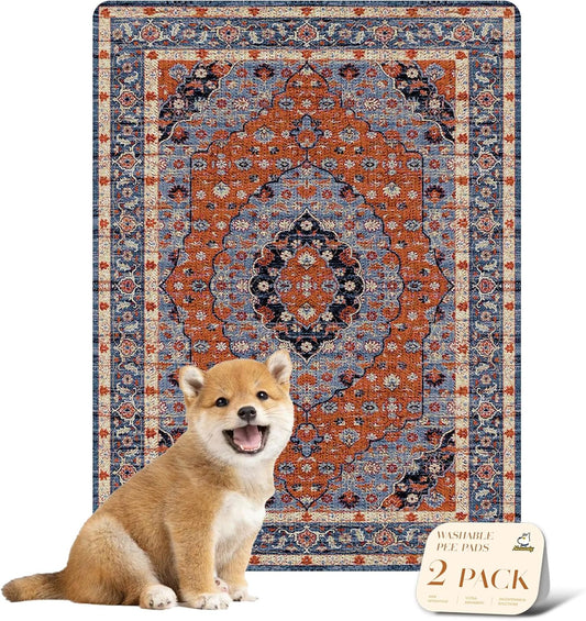 nunubaby Washable Pee Pads for Dogs, Stylish, Non-Slip and Leak-Proof Pee Pads. Reusable Potty Pads for Dogs for Crates and Floors.(Red/Multi, 18" x24")