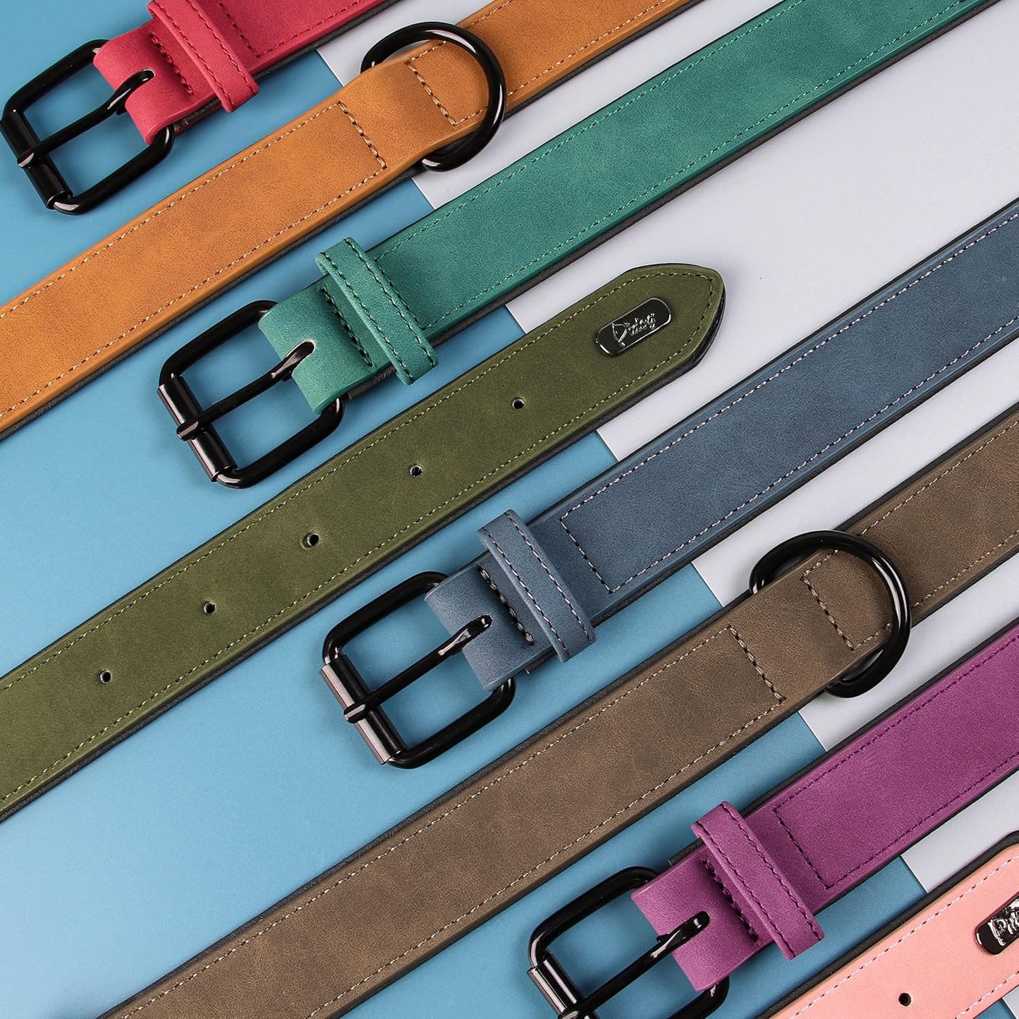 Didog Soft Padded Leather Dog Collar, Breathable Heavy Duty Dog Collar Leather with Adjustable Rust-Proof Metal Buckle for Small Medium Large Dogs, Green, M: Total length 16'', Fit 11-13''Neck