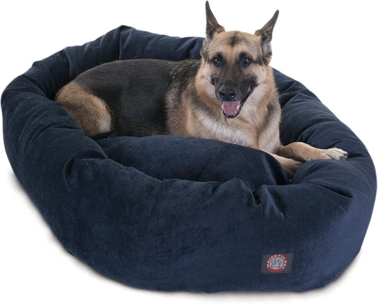 Majestic Pet 52 Inch Micro Velvet Calming Dog Bed Washable 52x35x11 (inch) – Cozy Soft Round Donut Dog Bed with Spine for Head Support -Pet Bed X- Large – Navy (2025)