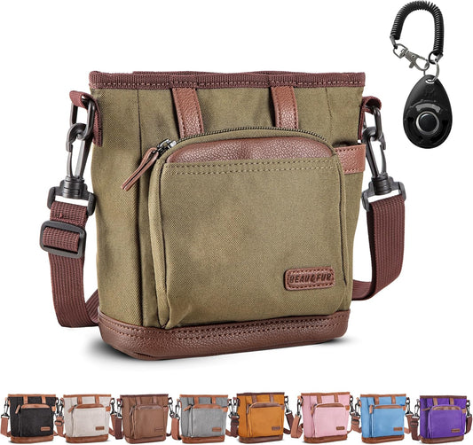 BEAU&FUR Dog Treat Pouch with Clicker for Training - Hands-Free Dog Treat Bag with Magnetic Closure, Built-in Poop Bag Holder Pocket