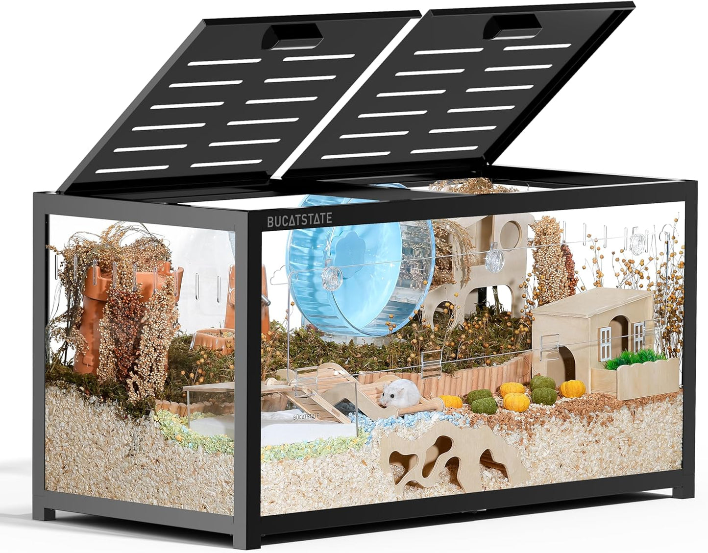 BUCATSTATE Hamster Cage 3.0: Large Metal Rat Cage Stackable with Top Access Easy Assemble 39.3L x 19.7W x 20.4H Inches Dwarf Syrian Hamster Tank for Gerbil Mouse (5.4 ft², Black)