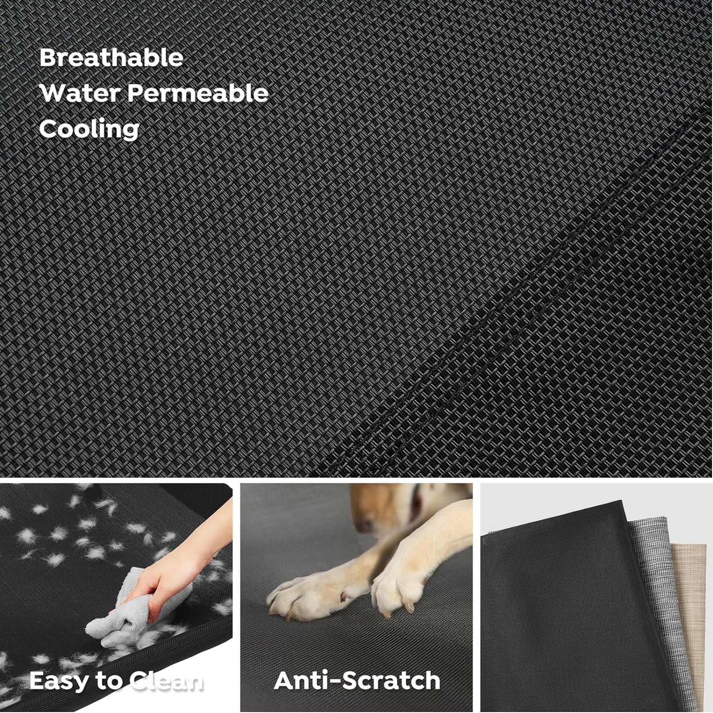 Veehoo Cooling Elevated Dog Bed - Raised for Large Dogs, Outdoor With Guardrail, Upgraded Non-Slip Feet, Breathable Teslin Mesh, Portable Camping Cot, 41 x 27 Inches, Black