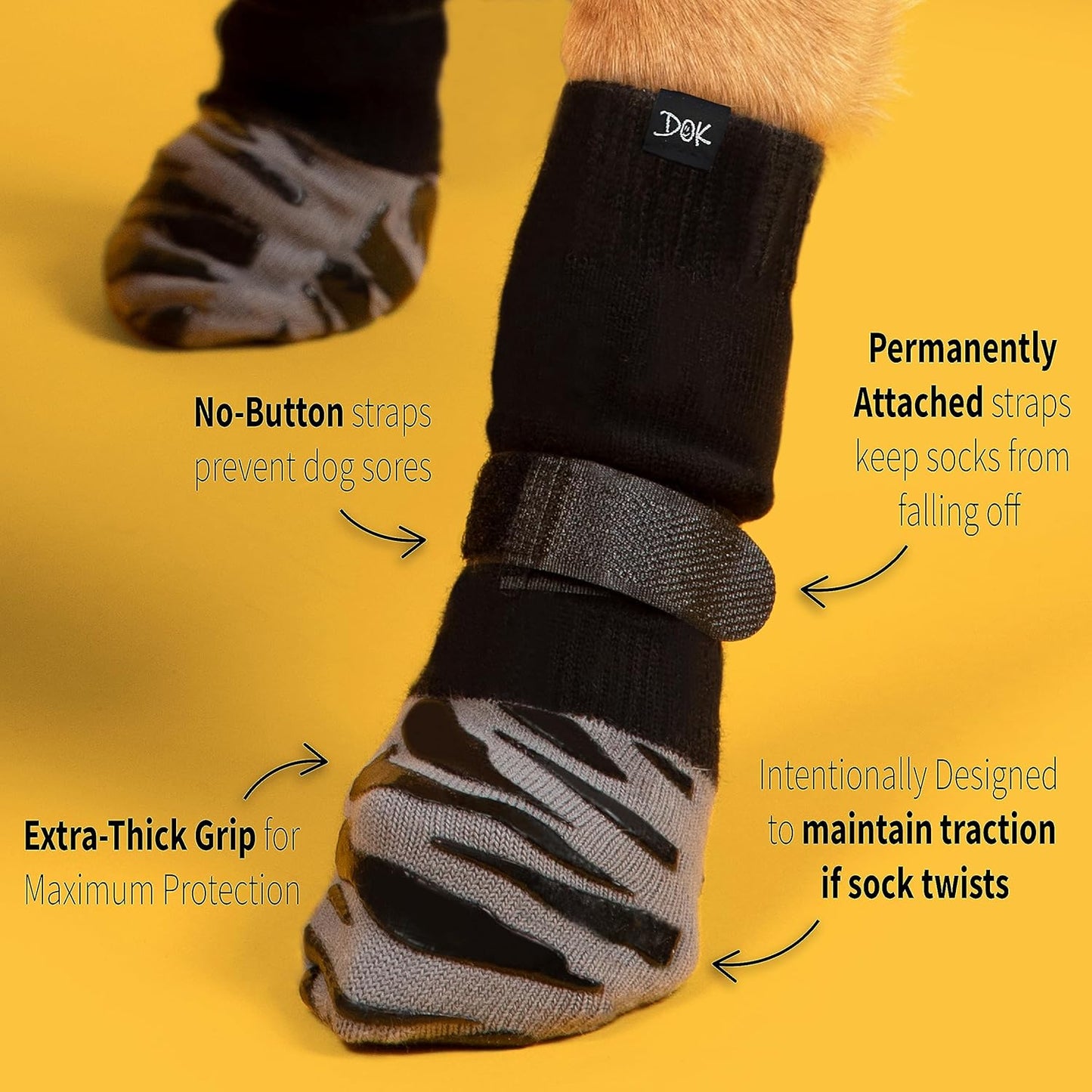 DOK TigerToes Premium Non-Slip Dog Socks for Hardwood Floors - Extra-Thick Grip That Works Even When Twisted - Prevents Licking, Slipping, and Great for Dog Paw Protection (XXXL)