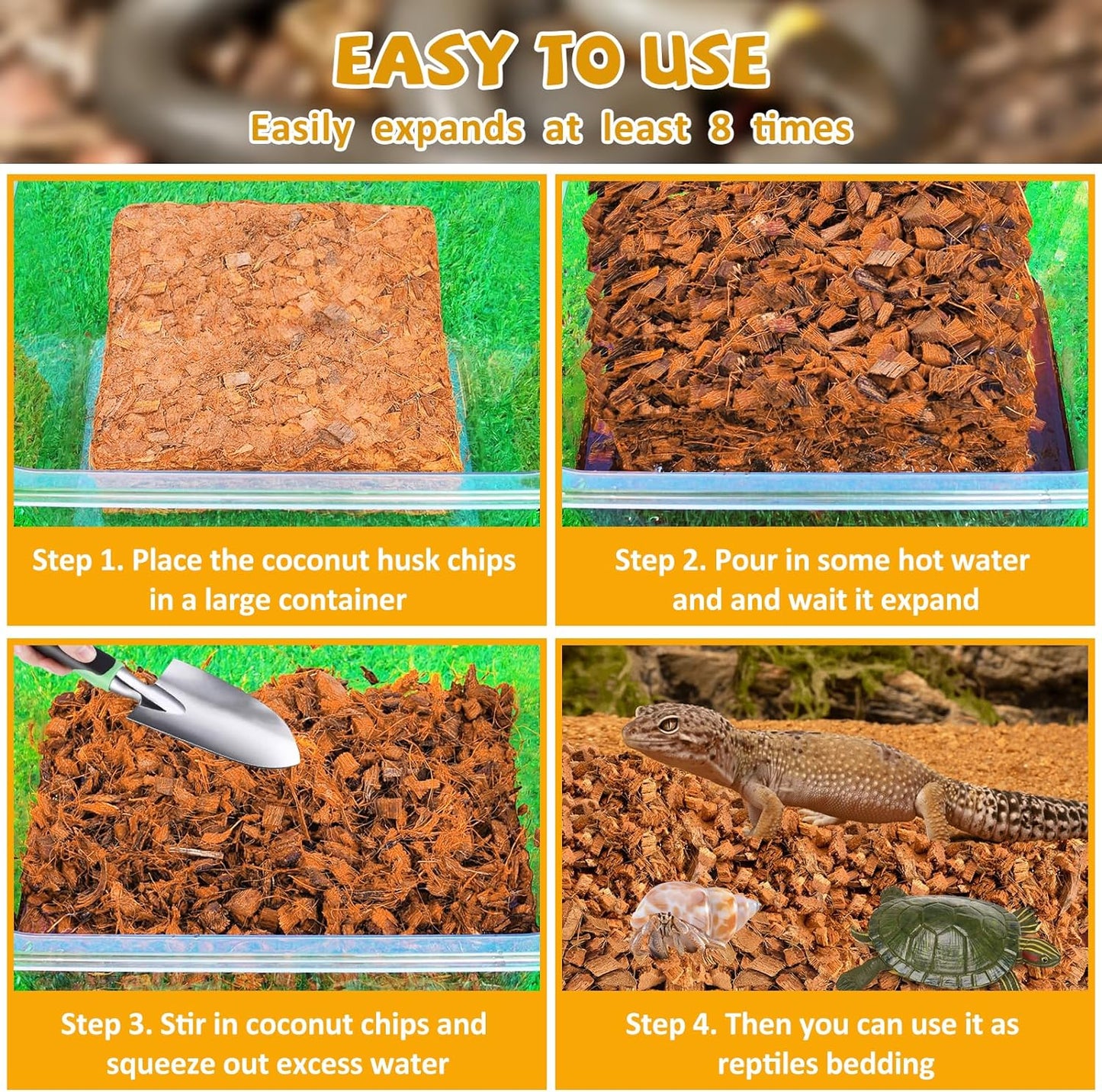 Legigo 10LBS Coconut Chip Substrate for Reptiles, 72QT Natural Coco Husk Chip Reptiles Bedding, Compressed Coconut Chip Substrate for Snake, Tortoise, Ball Python, Gecko, Lizard Terrarium Tanks