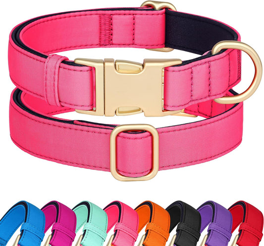 Didog Soft Padded Dog Collar for Large Dogs, Colorful and Durable Pet Collar with Quick Release Buckle, Light and Breathable for Daily Walking, Pink, L