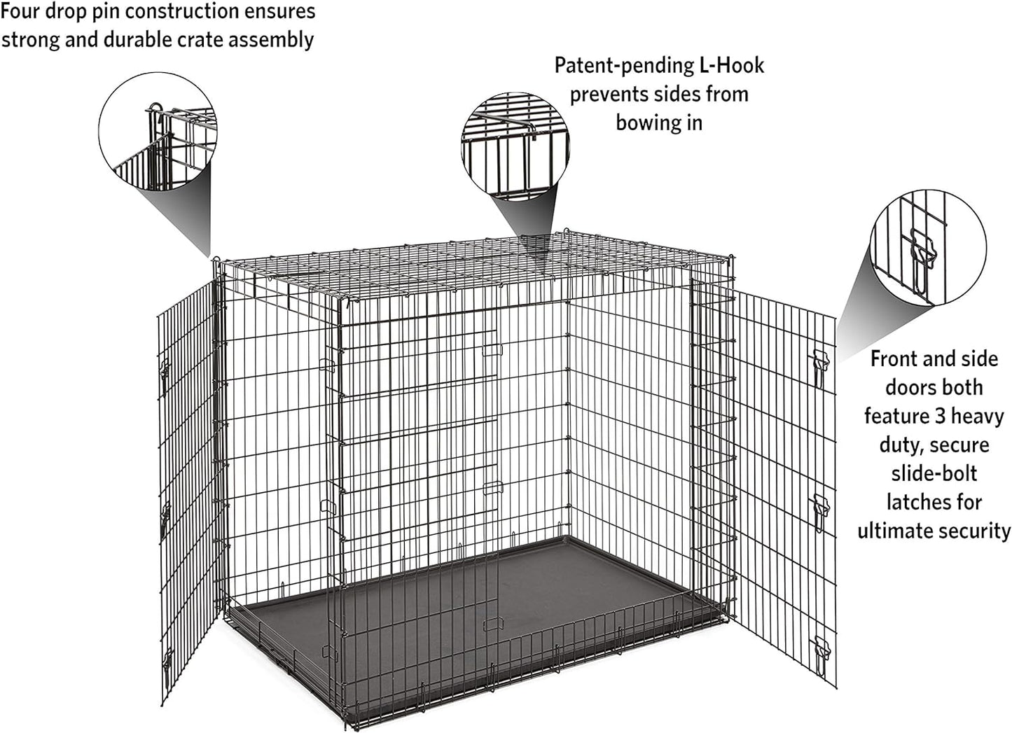 MidWest Homes for Pets Solutions Series XXL Double Door 54-Inch Dog Crate for the Largest Breeds, Sturdy Drop Pin Assembly, Black E-Coated, SL54DD