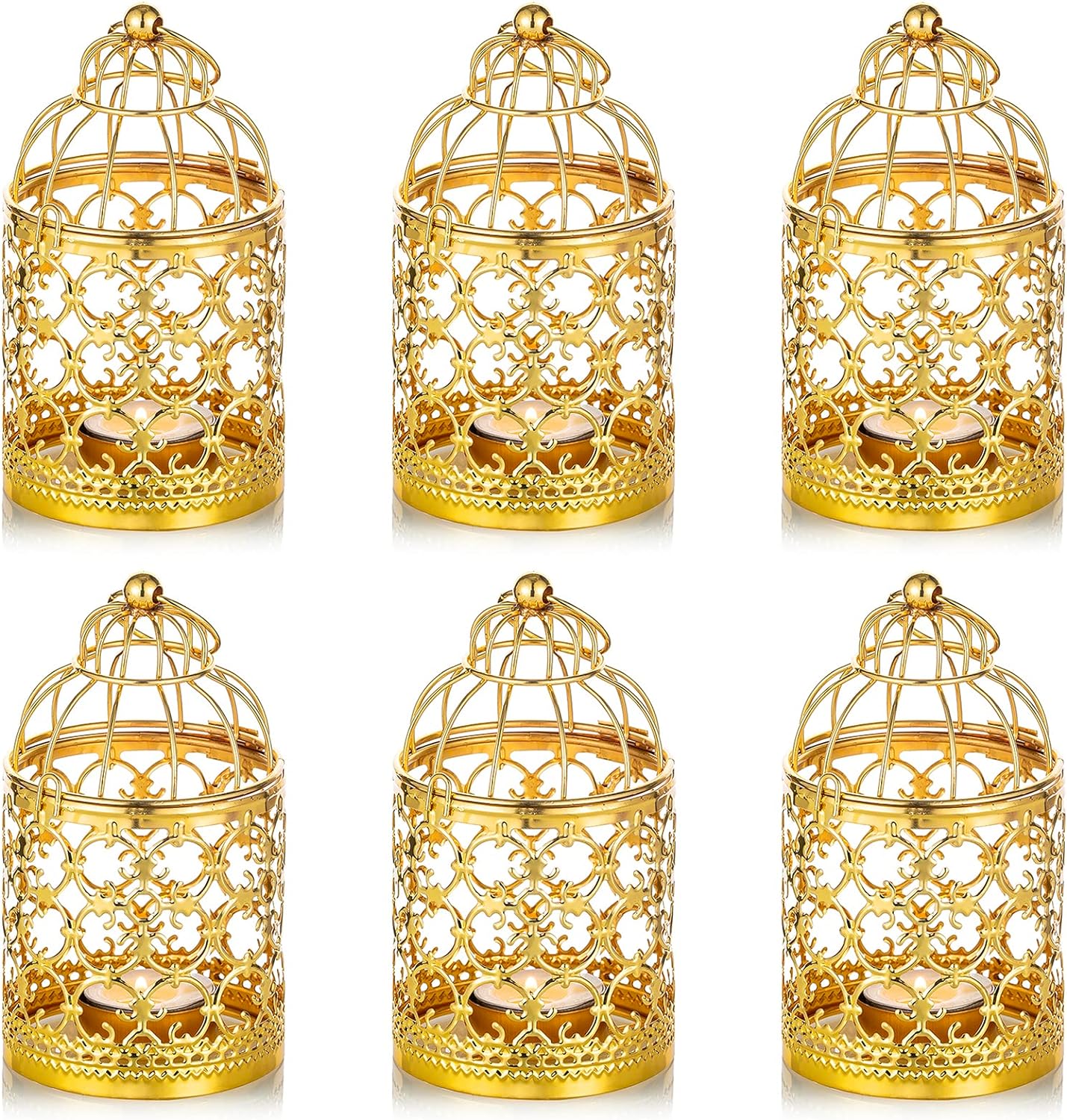 6 Pcs Small Metal Tealight Hanging Birdcage Lantern, Vintage Decorative Centerpieces of Wedding, Party, Gold