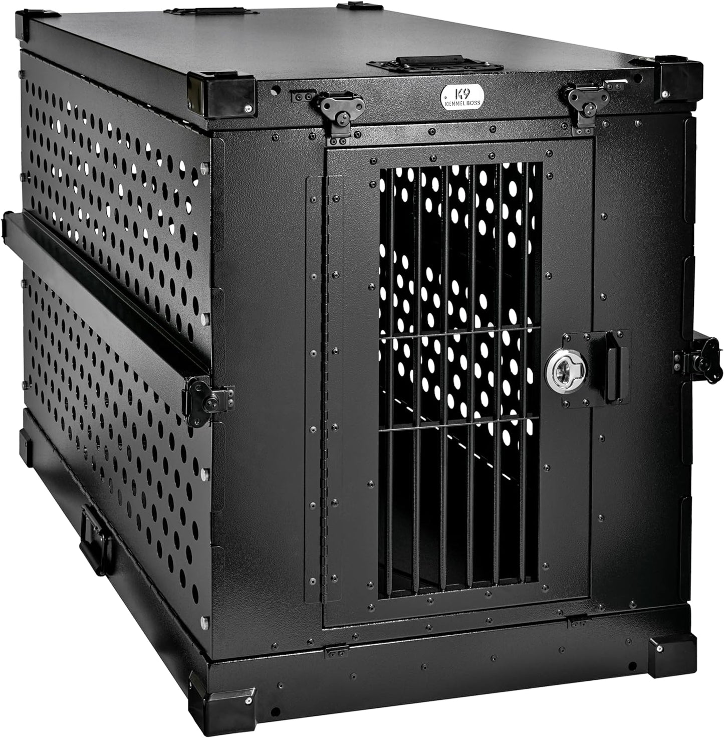 Heavy Duty Fully Collapsible Powder-Coated Aluminum Dog Crate - Large (Black)