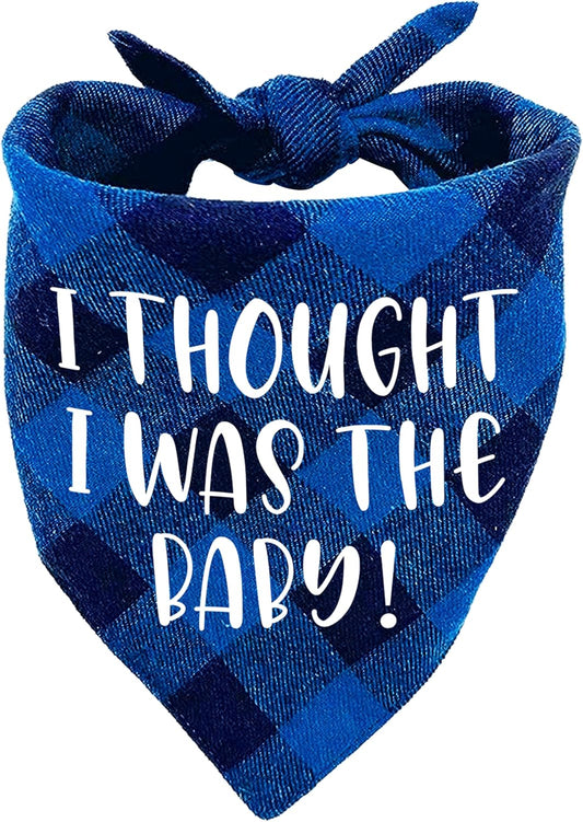 I Thought I was The Baby Funny Red Plaid Cotton Pet Dog Triangle Bandana Bibs, Pet Dog Gender Reveal Pregnancy Announcement Photograph Scarf Photo Props Birthday Party for Pet Dog Lovers Gifts