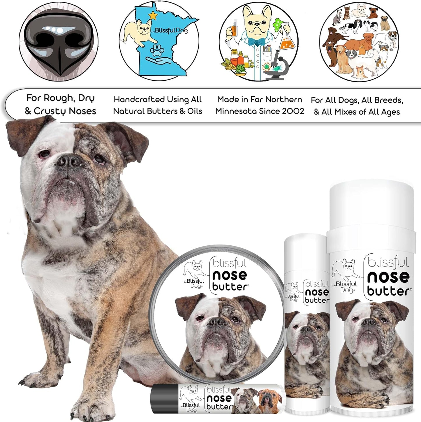 The Blissful Dog Olde English Bulldogge Unscented Nose Butter - Dog Nose Butter, 1 Ounce
