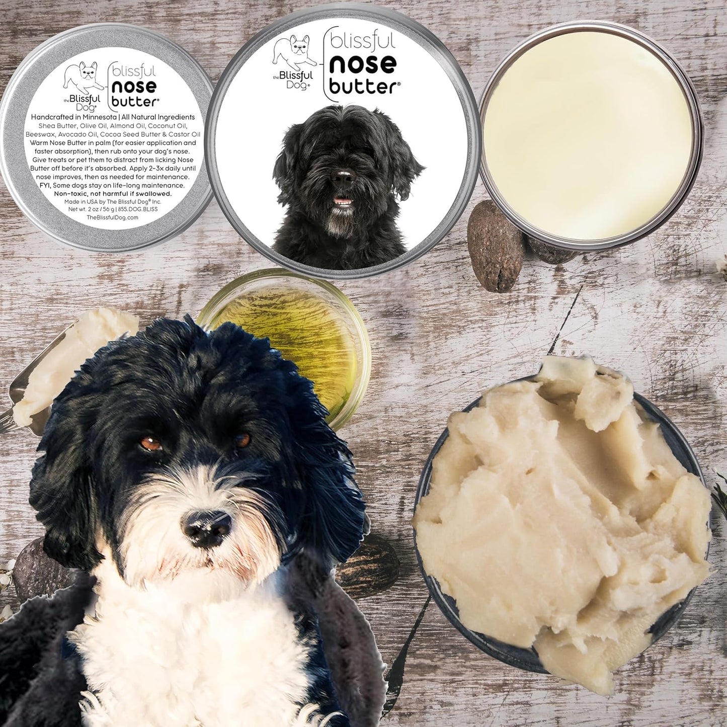 The Blissful Dog Portuguese Water Dog Unscented Nose Butter - Dog Nose Butter, 8 Ounce