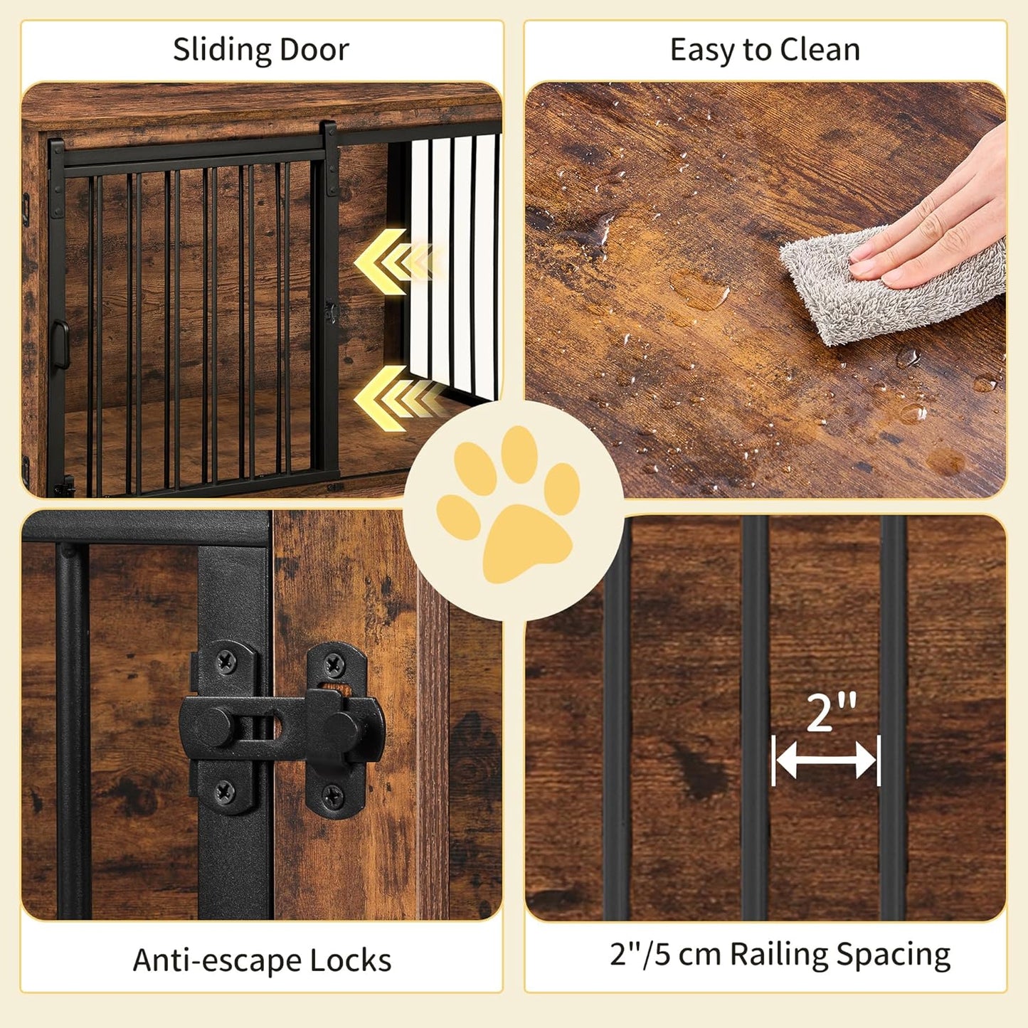 39.3" Dog Crate Furniture with Barn Door, Heavy Duty Dog Kennel Indoor with 2 Doors, Wooden Pet Cage End Table for Large Small Medium Dogs, Anti-Chew Anti-Escape, Rustic Brown DFC02301B