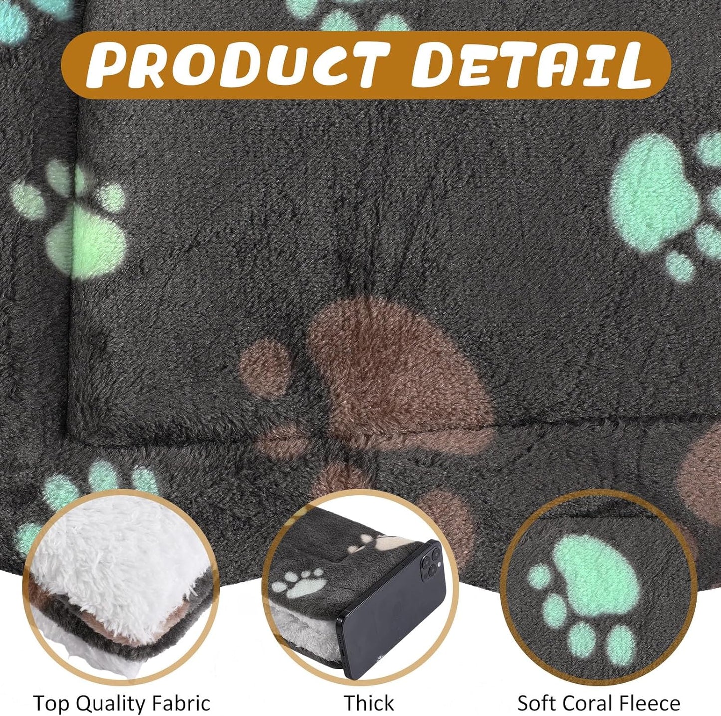 4 Pack Ultra Soft Dog Cat Bed Mat with Cute Prints Reversible Fleece Dog Crate Kennel Pad Cozy Washable Thickened Hamster Guinea Pig Pet Bed Mat for Small Animals(21 x 14 Inches,Black)