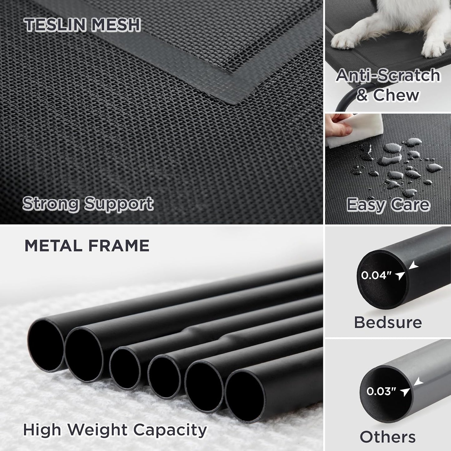 Bedsure Outdoor Elevated XL Dog Bed, Portable Indoor & Outdoor Cooling Raised Cot Pet Hammock Bed with Skid-Resistant Feet, Frame with Breathable Mesh, Black, 54 inches