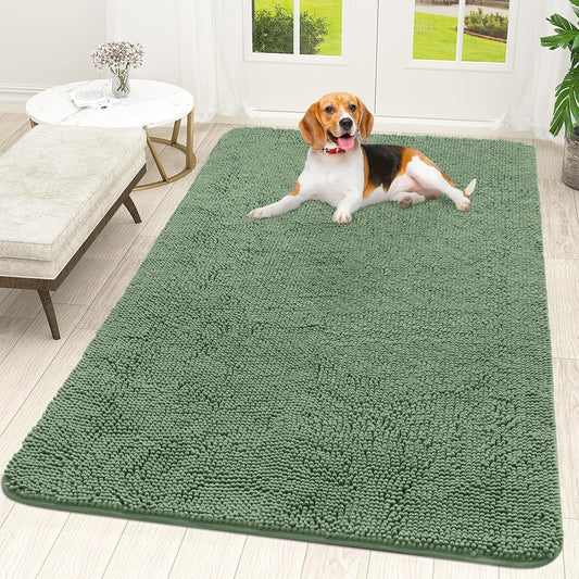 OLANLY Dog Door Mat for Muddy Paws 70x46, Absorbs Moisture and Dirt, Absorbent Non-Slip Washable Doormat, Quick Dry Chenille Mud Mat, Entry Indoor Entryway Carpet for Inside Floor, Olive Green