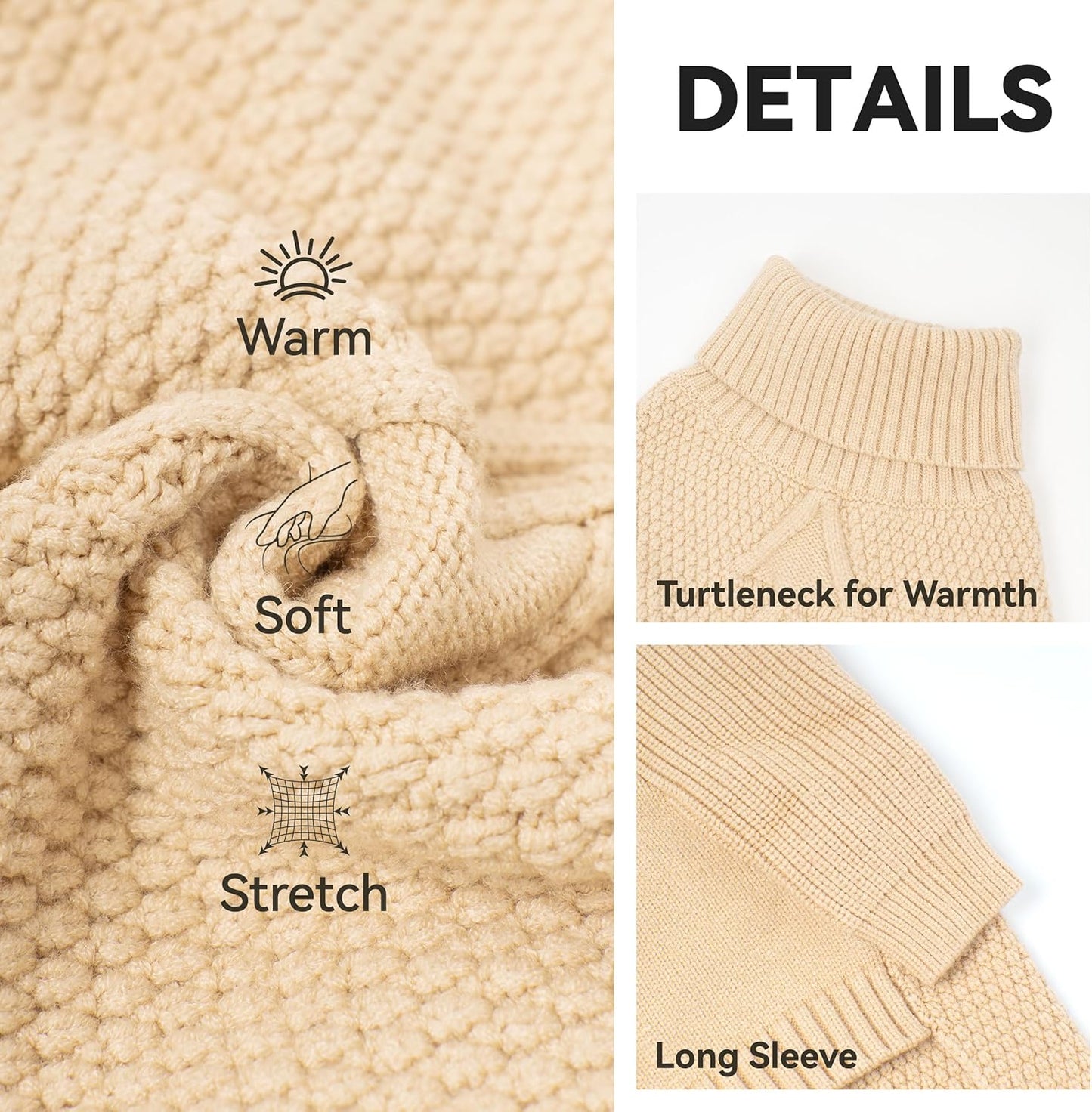 cyeollo Dog Sweater Turtleneck Knitted Sweaters with Sleeve Fall Winter Dog Clothes Sweaters for Small Dogs, Beige M