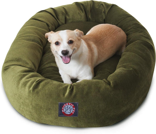 Majestic Pet 32 Inch Micro Velvet Calming Dog Bed Washable 32x23x7 (inch) – Cozy Soft Round Donut Dog Bed with Spine for Head Support - Pet Bed Medium – Fern