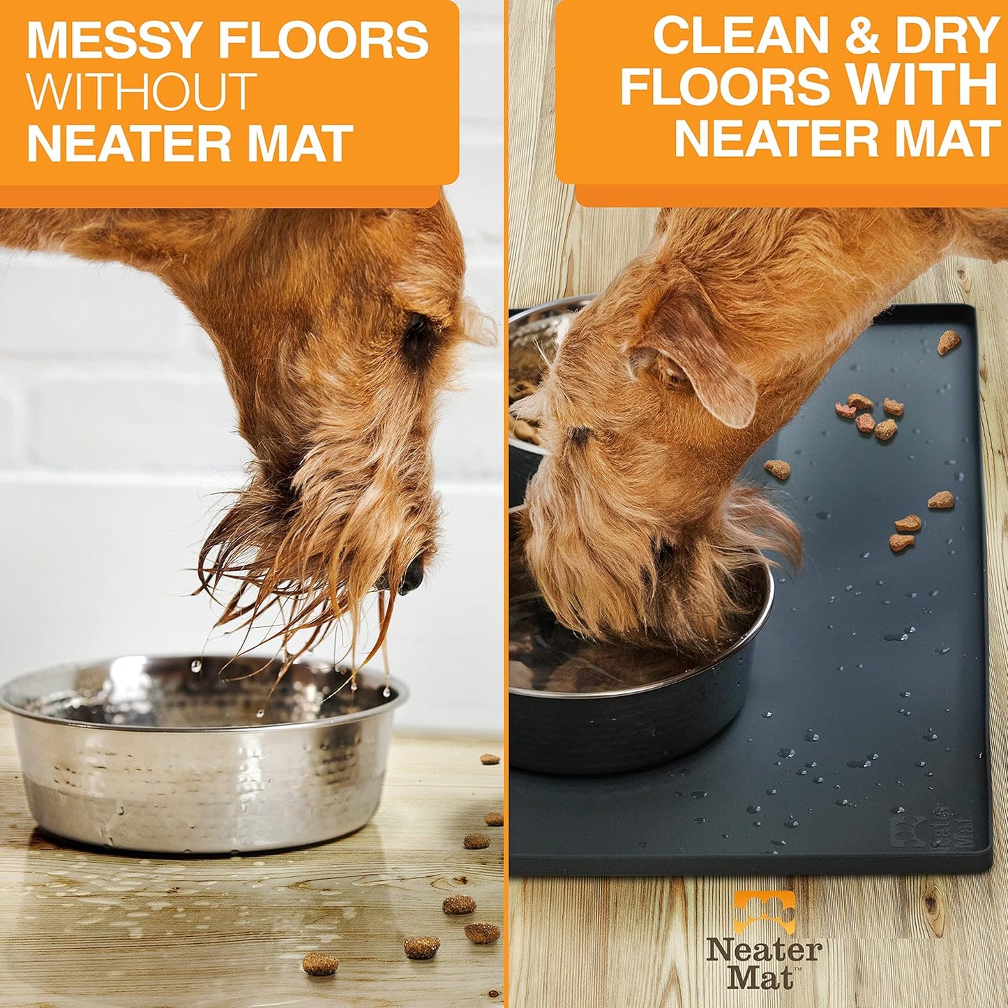Neater Pet Brands Neater Mat Pet Mats for Food and Water, Cat & Dog Bowl Mat Waterproof Silicone, Feeding Tray, Dog Food Mats for Floors, Placemat w/Raised Edge for Under Bowls, 16” x 10”, Black