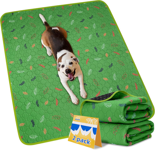Sunheir Washable Pee Pads for Dogs Large 48" x 48" 2-Pack Reusable Puppy Pads Pet Training Pads, Absorb Dog Mats, Whelping Pad, Non-Slip Protects Against Urine Leakage (Leaves - Green, 48x48)