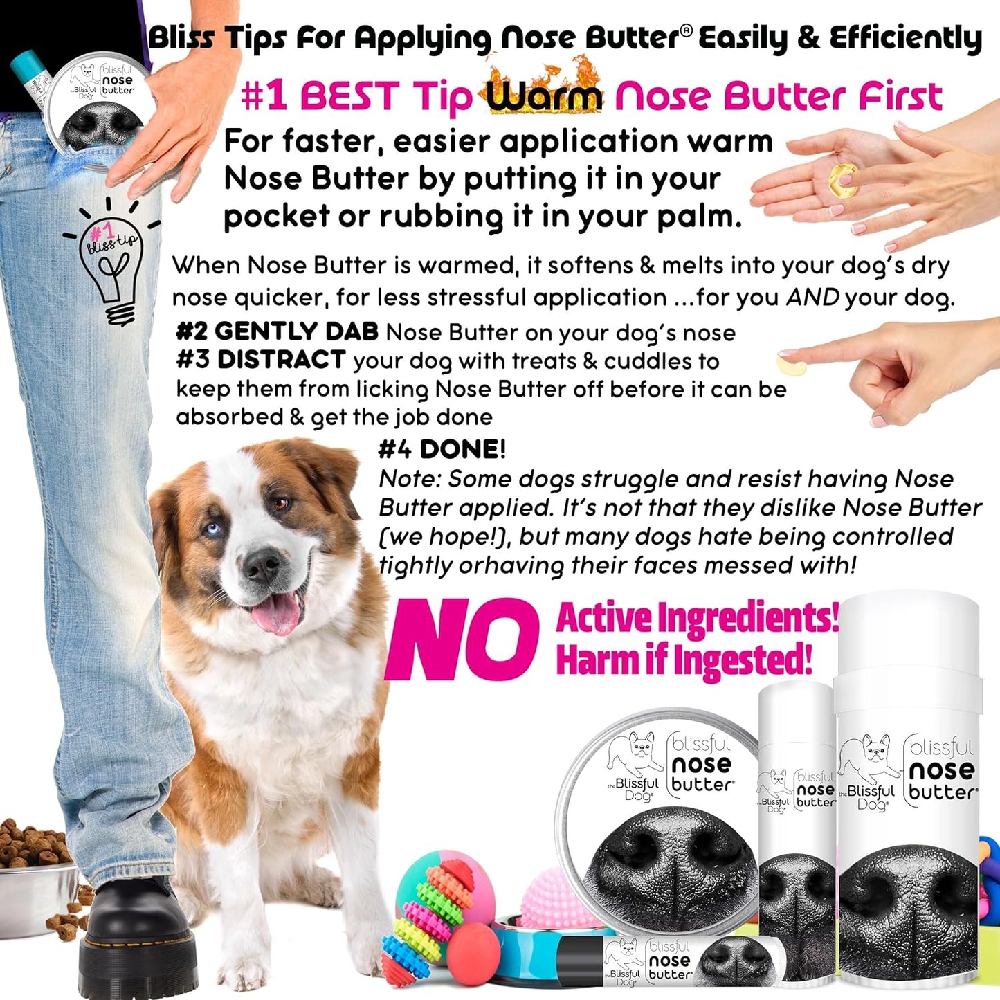 The Blissful Dog 3 Cute Puppies Nose Butter, Versatile Dog Nose Balm for Dry Nose, Handcrafted Nose Moisturizer, Easy-to-Apply Dog Essentials, Unscented, 2 oz.
