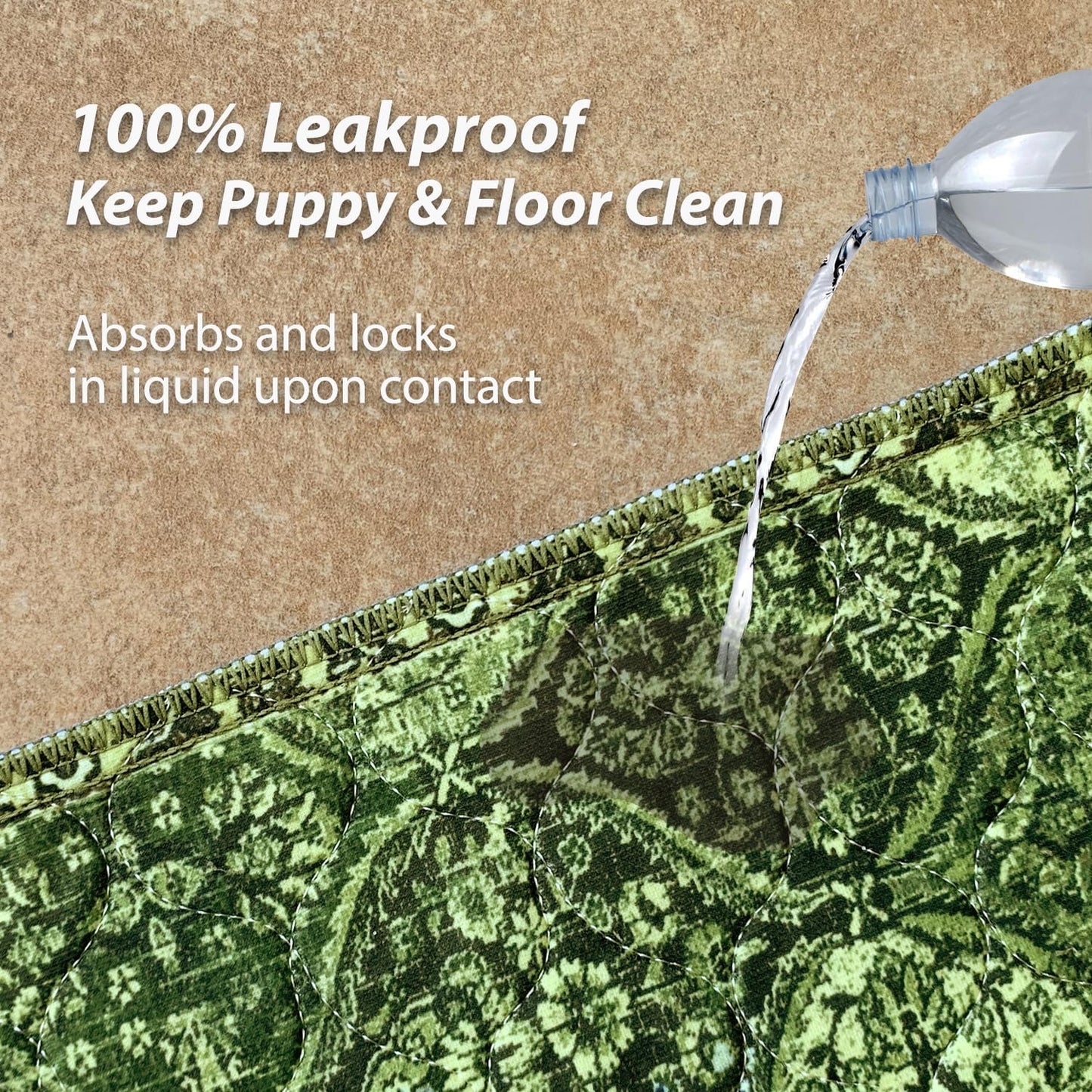 nunubaby Washable Pee Pads for Dogs, Stylish, Non-Slip and Leak-Proof Pee Pads. Reusable Potty Pads for Dogs for Crates and Floors.(Green/Multi, 36" x72")