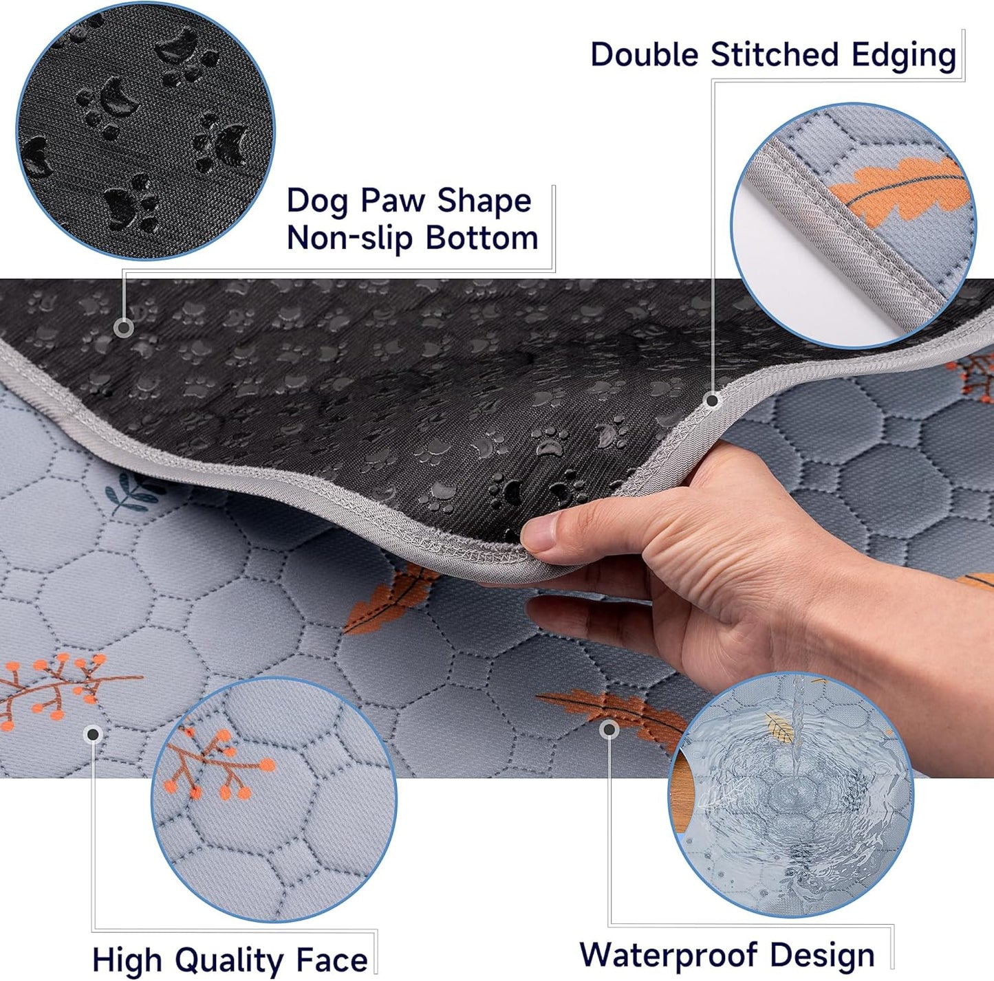 Sunheir Washable Pee Pads for Dogs Extra Large 36" x 48" 2-Pack Reusable Puppy Pads Pet Training Pads, Whelping Pad, Non-Slip Protects Against Urine Leakage (Leaves - Light Grey, 36x48)