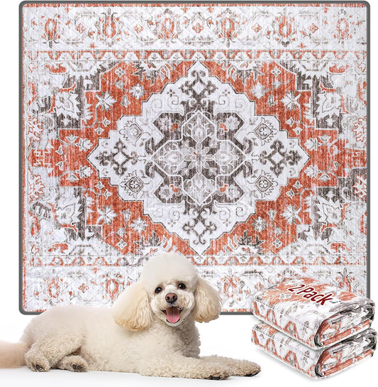 LOOBANI Reusable Pee Pads for Dogs, 2 Pack Super Absorbent Washable Puppy Pee Pads, Waterproof Non-Slip Whelping Pad for Floor Playpen Crate Couch-18 x24 (Red-Orange)