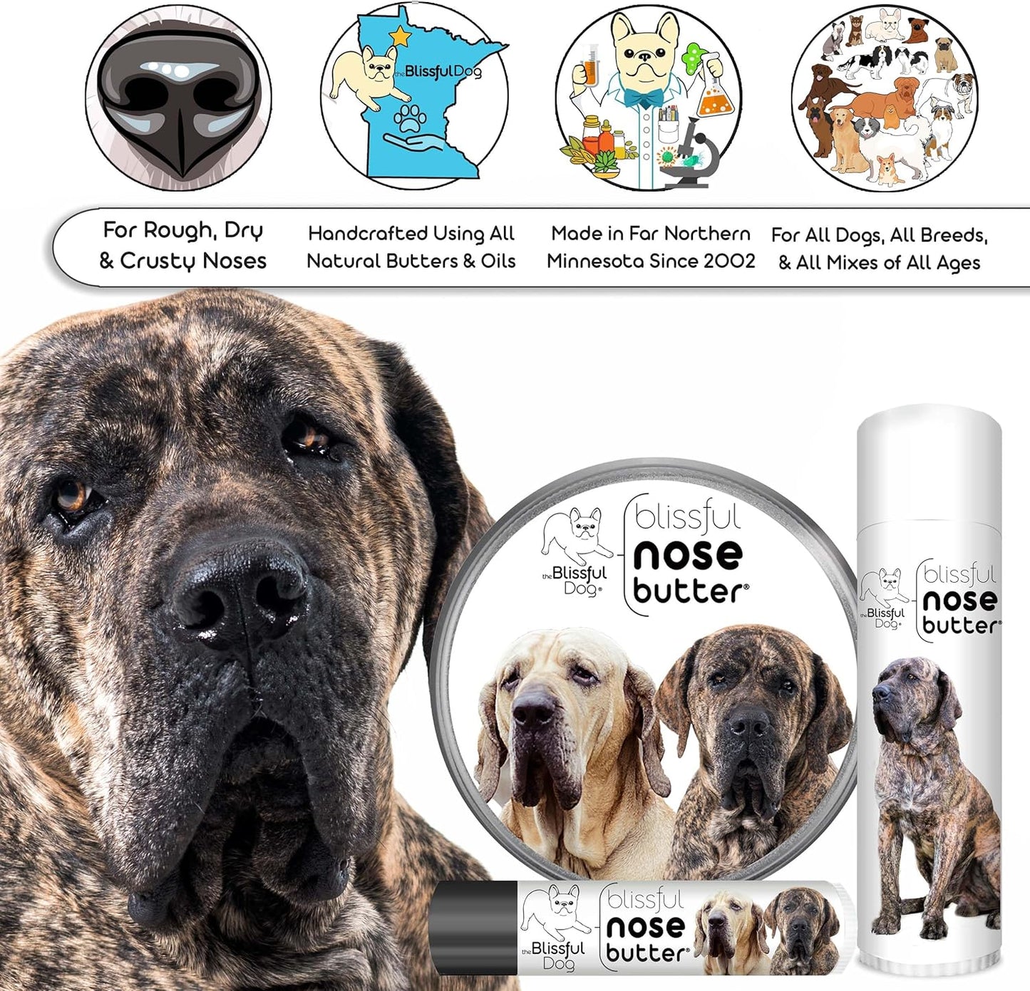 The Blissful Dog Fila Brasilerio Unscented Nose Butter - Dog Nose Butter, 4 Ounce