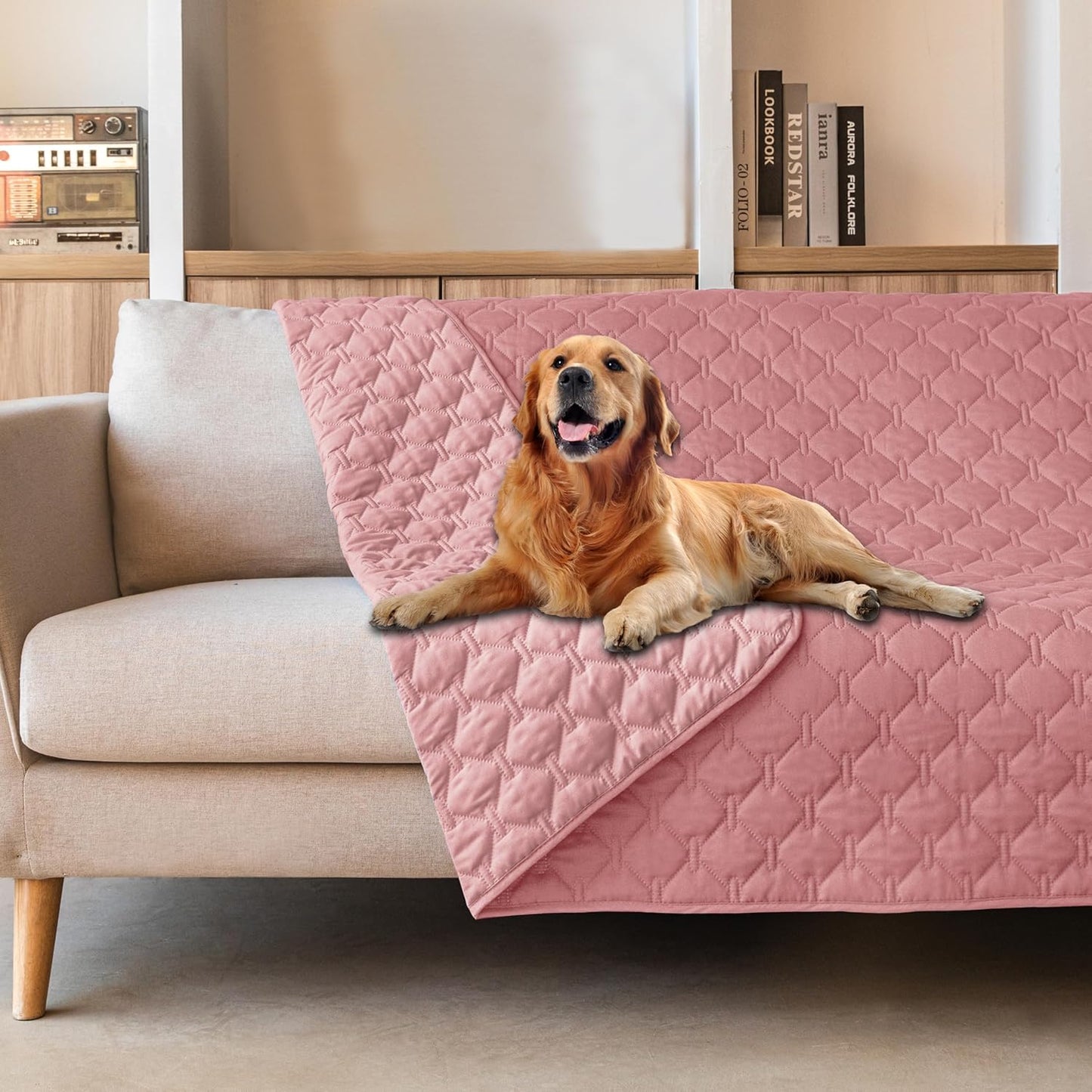 gogobunny 3X Stronger Waterproof Pet Blanket, Scratch Proof Furniture Protector for Dogs Cats, Reversible Cover 68x82 Inch, Dark Pink/Light Pink