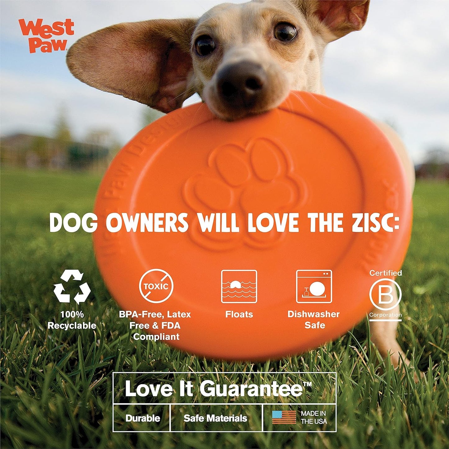 WEST PAW Zogoflex Zisc Dog Flying Disc, High Flying Aerodynamic Disc for Dogs Puppy – Lightweight, Floatable Disc for Fetch, Tug of War, Catch, Play – Doubles as Food/Water Bowl, Small 6.5", Glow