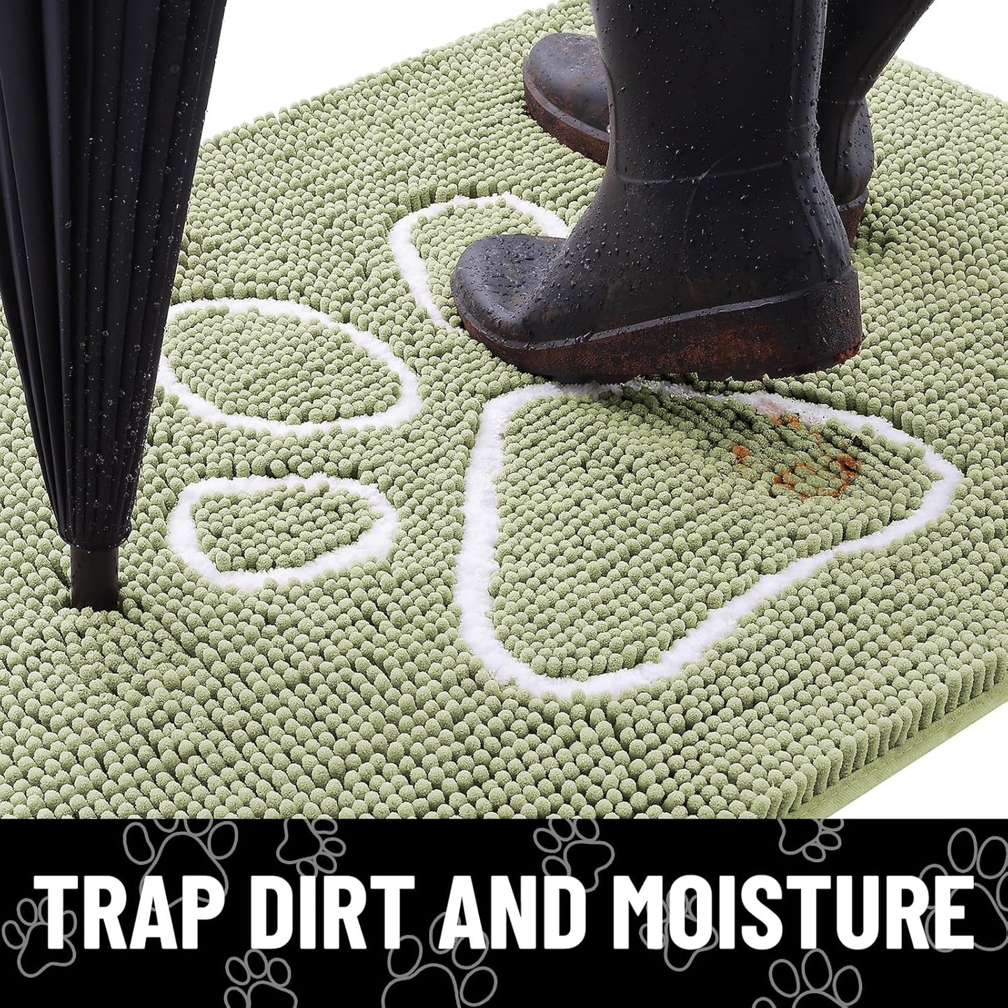 Smiry Dog Door Mat for Muddy Paws, Absorbent Dirt Trapper Non Slip Quick Dry Washable Chenille Mat for Mud Dogs, Entry Rug for Indoor and Outdoor (36x24 Inches, Sage Green)