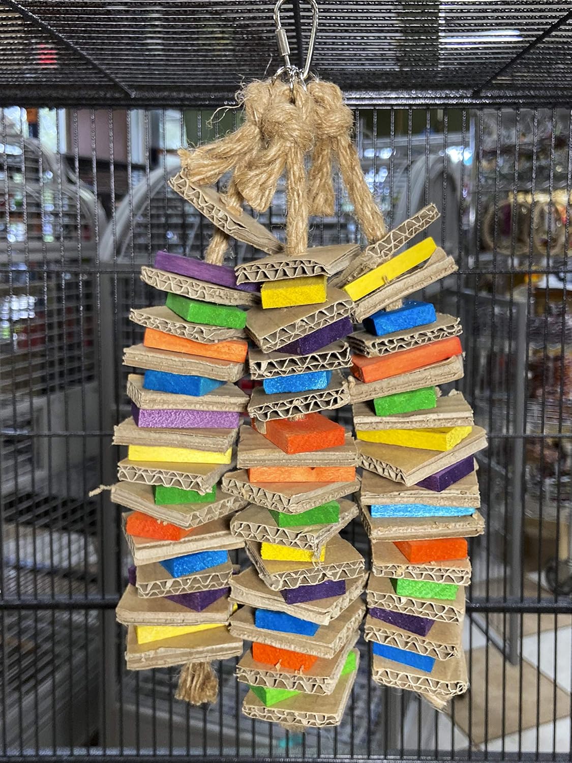 Birds LOVE Chew-Tastic Triple Tower Bird Cage Toy Shredded - Small Bird Toy for Green Cheek Conures Sun Conures Caiques Senegals Quakers and Similar Small Sized Parrots