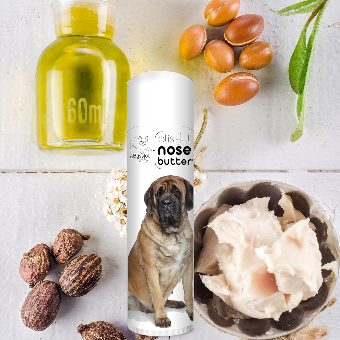 The Blissful Dog Mastiff Nose Butter for Dry, Cracked Skin, Lick-Safe Dog Nose Balm with Moisturizing Shea Butter, Almond, Olive, and Essential Oils, Pet Supplies, Uncented, 0.50 oz.