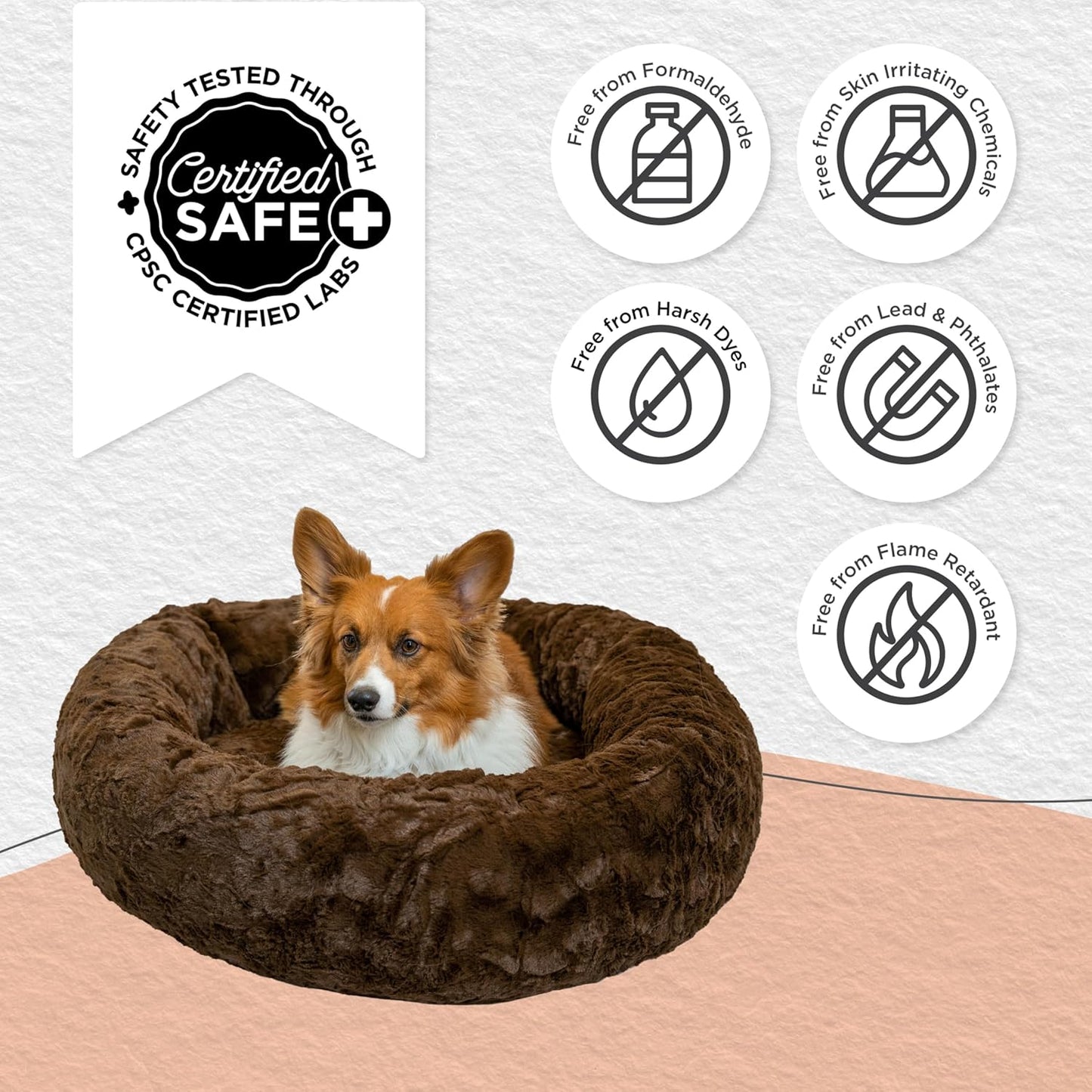 Best Friends by Sheri Original Calming Donut Dog and Cat Bed, Lux Faux Fur, Dark Brown, (30in x 30in) - Anxiety Relief for Pets Up to 45 lbs