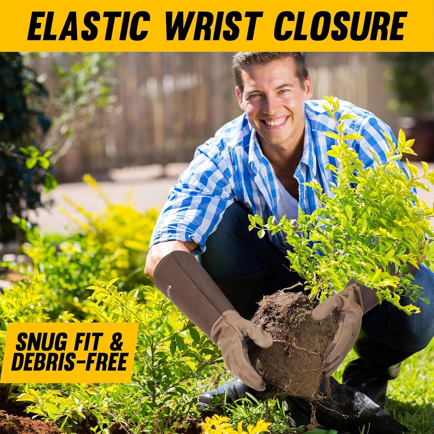 HANDLANDY Long Gardening Gloves for Men & Women, Cowhide Leather Rose Pruning Gloves- Breathable & Durable Gauntlet Glove (Medium, Brown)