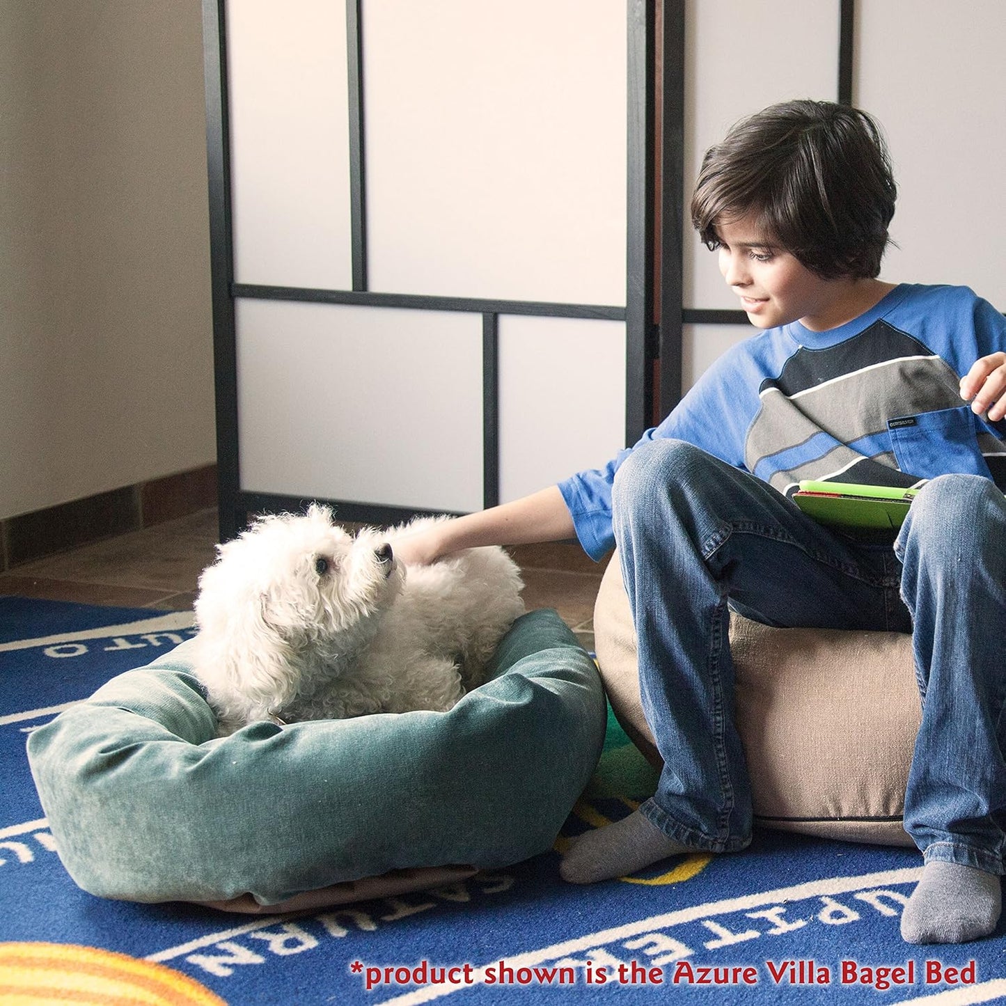 Majestic Pet 32 Inch Micro Velvet Calming Dog Bed Washable 32x23x7 (inch) – Cozy Soft Round Donut Dog Bed with Spine for Head Support - Pet Bed Medium - Storm