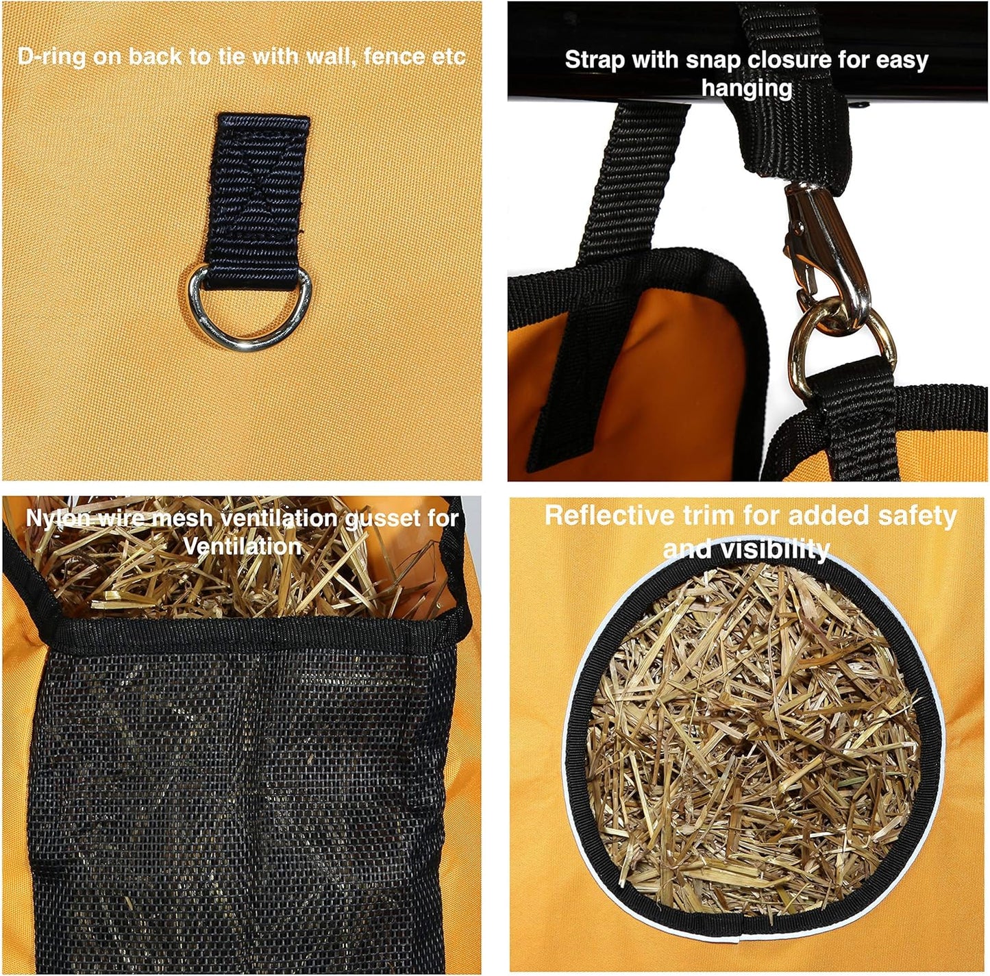 Majestic Ally 1200 D Hay Feeder Tote Bag for Horses, Sheep with Reflective Trim- Reduces Waste - Comes with 36” Hay Net. (Royal Blue)