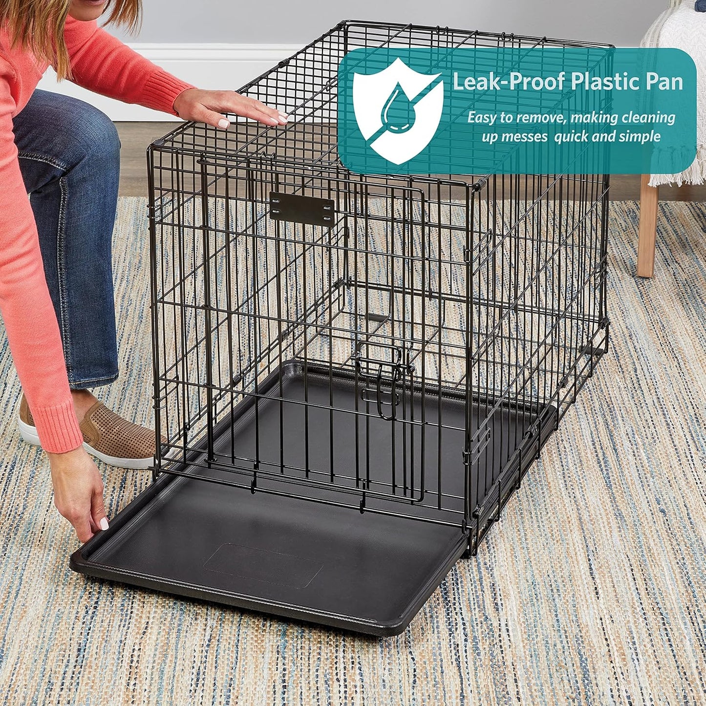 MidWest Homes for Pets 24-Inch Two-Door iCrate Folding Dog Crate with Divider Panel, Leak-Proof Tray & Secure Latches – Metal Wire Kennel for Small Breeds – Portable, Durable & Easy to Assemble