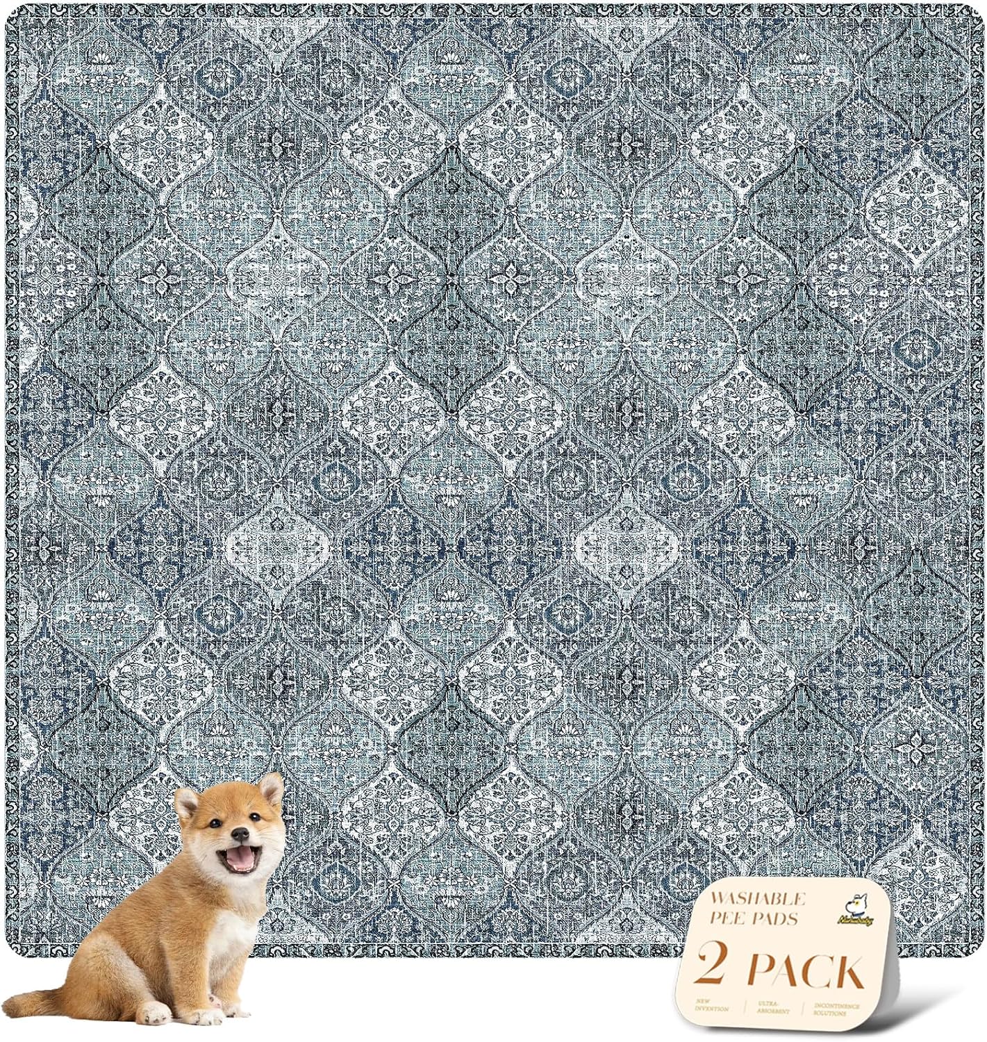 nunubaby 4PACK Washable Pee Pads for Dogs, Stylish, Non-Slip and Leak-Proof Pee Pads. Reusable Potty Pads for Dogs for Crates and Floors.(Blue/Multi, 72" x72" )